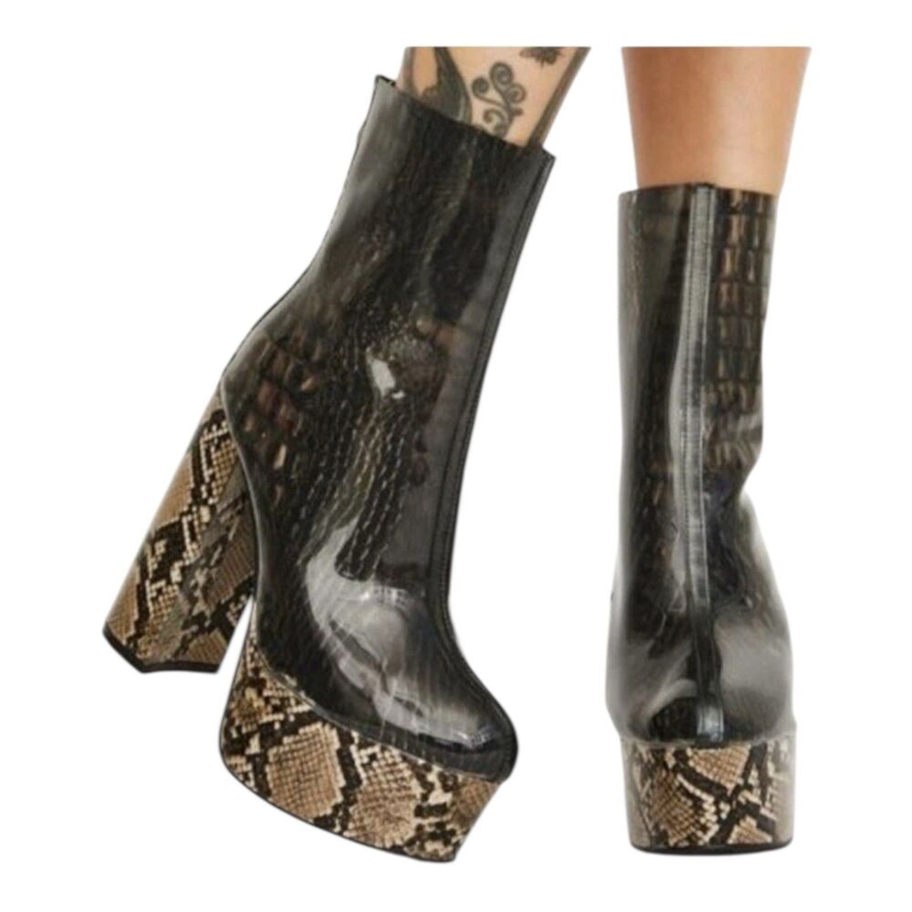 Azalea Wang Dreamer Snake Platform Jelly Boots 7.5 Chunky Combat Block Heel